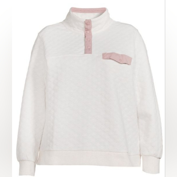 Comfy Quilted Sweatshirt Pullover Long Sleeve cozy White w/blue accents - Picture 5 of 7